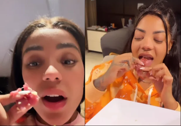 Ludmilla e Brunna Gonçalves comendo carne crua