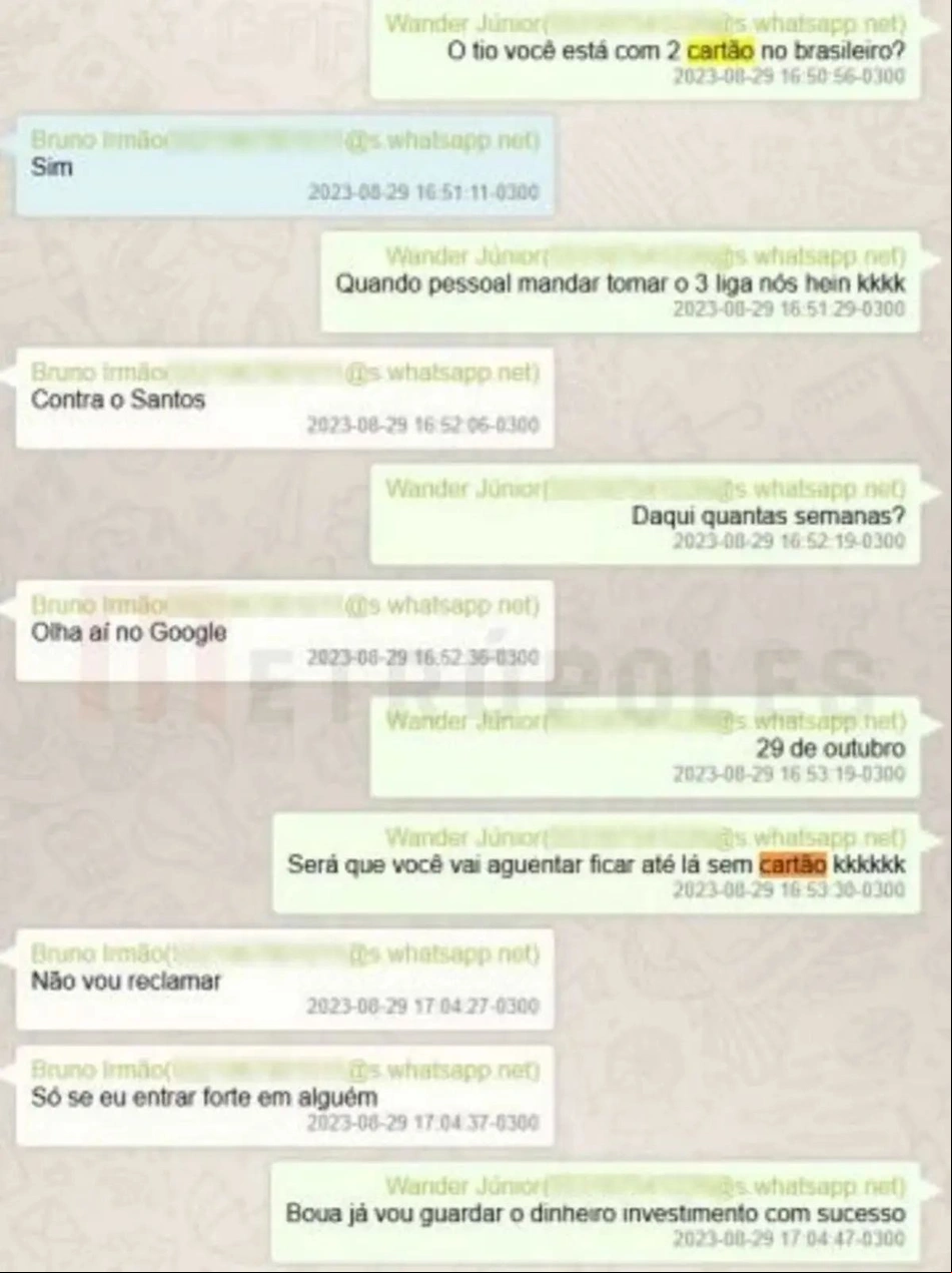 Print de conversa no WhatsApp entre Bruno Henrique e seu irmão, Wander Júnior